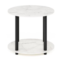Furinno Turn-N-Tube Simple Design 2-Tier Round Wooden Coffee Table, Marble White