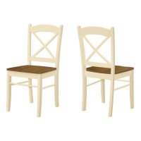Dining Chair, Set Of 2, Side, Oak And Cream, Wood Legs, Transitional