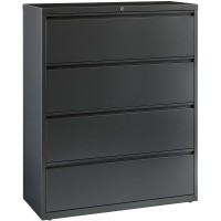Lorell Lateral File - 4-Drawer - 42 X 18.6 X 52.5 - 4 X Drawer(S) - Legal, Letter, A4 - Lateral - Rust Proof, Leveling Glide, Interlocking, Reinforced, Hanging Rail - Charcoal - Baked Enamel - Stee