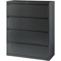 Lorell Lateral File - 4-Drawer - 42 X 18.6 X 52.5 - 4 X Drawer(S) - Legal, Letter, A4 - Lateral - Rust Proof, Leveling Glide, Interlocking, Reinforced, Hanging Rail - Charcoal - Baked Enamel - Stee