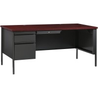 Lorell Fortress Series Left-Pedestal Desk - Rectangle Top - 66 Table Top Width X 30 Table Top Depth X 1.12 Table Top Thickness - 29.50 Height - Assembly Required - Laminated, Mahogany - Steel