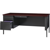Lorell Fortress Series Left-Pedestal Desk - Rectangle Top - 66 Table Top Width X 30 Table Top Depth X 1.12 Table Top Thickness - 29.50 Height - Assembly Required - Laminated, Mahogany - Steel