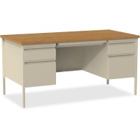 Lorell Fortress Series Double-Pedestal Desk - Rectangle Top - 60 Table Top Width X 30 Table Top Depth X 1.12 Table Top Thickness - 29.50 Height - Assembly Required - Oak, Oak Laminate, Putty - Ste
