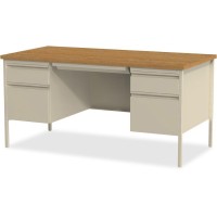 Lorell Fortress Series Double-Pedestal Desk - Rectangle Top - 60 Table Top Width X 30 Table Top Depth X 1.12 Table Top Thickness - 29.50 Height - Assembly Required - Oak, Oak Laminate, Putty - Ste