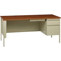 Lorell Fortress Series Right-Pedestal Desk - Oak Laminate Rectangle Top - 30 Table Top Length X 66 Table Top Width X 1.13 Table Top Thickness - 29.50 Height - Assembly Required - Oak, Putty - Stee