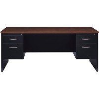 Lorell Walnut Laminate Commercial Steel Desk Series Pedestal Desk - 2-Drawer - 72 X 36 , 1.1 Top - 2 X Box, File Drawer(S) - Double Pedestal - Material: Steel - Finish: Walnut Laminate, Black