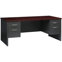 Lorell Mahogany Laminate/Charcoal Modular Desk Series Pedestal Desk - 2-Drawer - 72 X 36 , 1.1 Top - 2 X Box, File Drawer(S) - Double Pedestal - Material: Steel - Finish: Mahogany Laminate, Charcoa