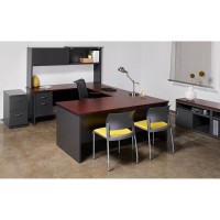 Lorell Mahogany Laminate/Charcoal Modular Desk Series Pedestal Desk - 2-Drawer - 72 X 36 , 1.1 Top - 2 X Box, File Drawer(S) - Single Pedestal On Right Side - Material: Steel - Finish: Mahogany Lam