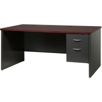 Lorell Mahogany Laminate/Charcoal Modular Desk Series Pedestal Desk - 2-Drawer - 66 X 30 , 1.1 Top - 2 X Box, File Drawer(S) - Single Pedestal On Right Side - Material: Steel - Finish: Mahogany Lam