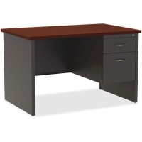Lorell Mahogany Laminate/Charcoal Modular Desk Series Pedestal Desk - 2-Drawer - 48 X 30 , 1.1 Top - 2 X Box, File Drawer(S) - Single Pedestal On Right Side - Material: Steel - Finish: Mahogany Lam