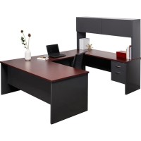 Lorell Mahogany Laminate/Charcoal Modular Desk Series Pedestal Desk - 2-Drawer - 66 X 30 , 1.1 Top - 2 X Box, File Drawer(S) - Single Pedestal On Left Side - Material: Steel - Finish: Mahogany Lami