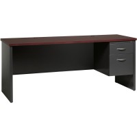Lorell Mahogany Laminate/Charcoal Steel Right-Pedestal Credenza - 2-Drawer - 72 X 24 , 1.1 Top - 2 X Box, File Drawer(S) - Single Pedestal On Right Side - Material: Steel - Finish: Mahogany Laminat