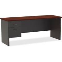 Lorell Mahogany Laminate/Charcoal Steel Left-Pedestal Credenza - 2-Drawer - 72 X 24 , 1.1 Top - 2 X Box, File Drawer(S) - Single Pedestal On Left Side - Material: Steel - Finish: Mahogany Laminate,