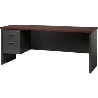 Lorell Mahogany Laminate/Charcoal Steel Left-Pedestal Credenza - 2-Drawer - 72 X 24 , 1.1 Top - 2 X Box, File Drawer(S) - Single Pedestal On Left Side - Material: Steel - Finish: Mahogany Laminate,