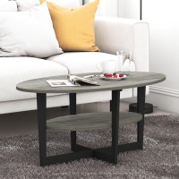 Furinno JAYA Oval Coffee Table, French Oak Grey/Black