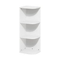 Furinno Pasir 3-Tier Corner Open Shelf Bookcase, White