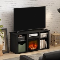 Furinno Jensen Fireplace TV Entertainment Center with Open Storage Compartment for TV up to 55 Inch, Americano