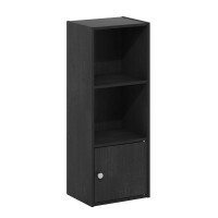 Furinno Luder 3-Tier Shelf Bookcase with 1 Door Storage Cabinet Blackwood