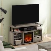 Furinno Jensen Open Shelving Storage Fireplace Entertainment Center for TV up to 55 Inch, French Oak Grey/Black