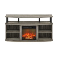 Furinno Jensen Open Shelving Storage Fireplace Entertainment Center for TV up to 55 Inch, French Oak Grey/Black