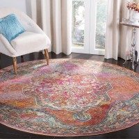 SAFAVIEH Crystal Collection 5' Round Orange / Light Blue CRS502A Boho Chic Oriental Medallion Distressed Non-Shedding Dining Room Entryway Foyer Living Room Bedroom Area Rug