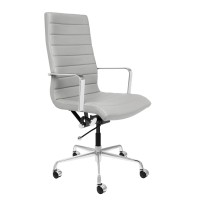 Laura Davidson Furniture SOHO II Ribbed Office Chair - Tall Back Desk Chair with Arm Rest, Swivel & Cushion Availability, Made of Faux Leather, Grey, Computer Chair