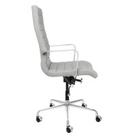 Laura Davidson Furniture SOHO II Ribbed Office Chair - Tall Back Desk Chair with Arm Rest, Swivel & Cushion Availability, Made of Faux Leather, Grey, Computer Chair