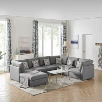 Lilola Home Amira Gray Fabric Reversible Modular Sectional Sofa with Ottoman and Pillows