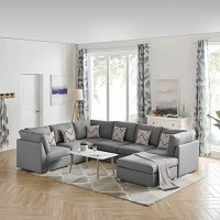 Lilola Home Amira Gray Fabric Reversible Modular Sectional Sofa with Ottoman and Pillows