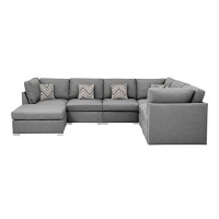 Lilola Home Amira Gray Fabric Reversible Modular Sectional Sofa with Ottoman and Pillows