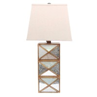 Homeroots Lighting 6.25-Inch X 6.75-Inch X 27.5-Inch Gold, Modern Illusionary, Mirrored Base - Table Lamp