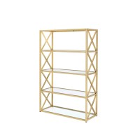 Homeroots Glass, Metal 48 X 14 X 77 Clear Glass And Gold Bookcase