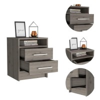 Homeroots Light Gray Wood Light Grey Open Compartment Two Drawer Nightstand