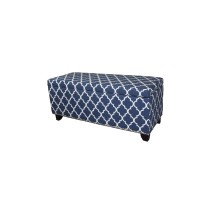 Homeroots Wood, Polyurethane Foam: 97%, Polyester Fabric: 3% Blue And White Quatrefoil Storage Bench