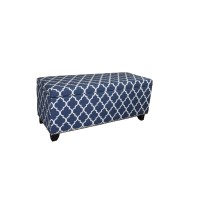 Homeroots Wood, Polyurethane Foam: 97%, Polyester Fabric: 3% Blue And White Quatrefoil Storage Bench