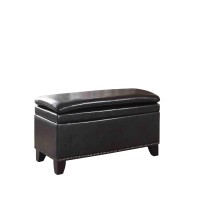 Homeroots Espresso Wood, Polyurethane Foam: 97%, Polyester Fabric: 3% Deep Brown Double Cushion Faux Leather Storage Bench