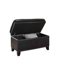 Homeroots Espresso Wood, Polyurethane Foam: 97%, Polyester Fabric: 3% Deep Brown Double Cushion Faux Leather Storage Bench