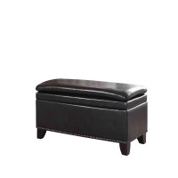 Homeroots Espresso Wood, Polyurethane Foam: 97%, Polyester Fabric: 3% Deep Brown Double Cushion Faux Leather Storage Bench