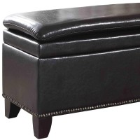 Homeroots Espresso Wood, Polyurethane Foam: 97%, Polyester Fabric: 3% Deep Brown Double Cushion Faux Leather Storage Bench