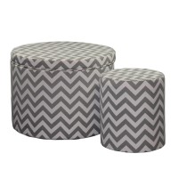 Homeroots Grey Wood, Polyurethane Foam: 97%, Polyester Fabric: 3% Gray And White Chevron Ottoman Two Piece Set