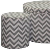 Homeroots Grey Wood, Polyurethane Foam: 97%, Polyester Fabric: 3% Gray And White Chevron Ottoman Two Piece Set