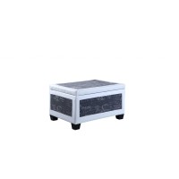 Homeroots Blue/White Wood, Polyurethane Foam: 97%, Polyester Fabric: 3% Black Postcard Faux Leather Storage Bench And Two Ottomans