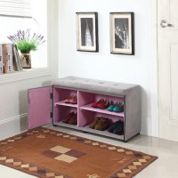 Homeroots Wood, Polyurethane Foam: 97%, Polyester Fabric: 3% Light Gray And Pink Tufted Shoe Storage Bench