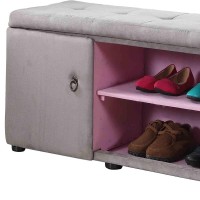 Homeroots Wood, Polyurethane Foam: 97%, Polyester Fabric: 3% Light Gray And Pink Tufted Shoe Storage Bench