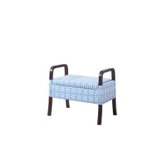 Homeroots Blue/White Wood, Polyurethane Foam: 97%, Polyester Fabric: 3% Blue And White Vanity Seat With Wooden Handles