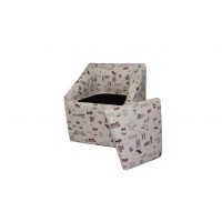Homeroots Multi Wood, Polyurethane Foam: 97%, Polyester Fabric: 3% 21 Modern Beige Whimsical Cats In London Cubed Accent Storage Chair