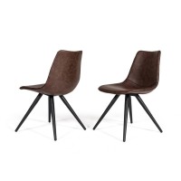 Homeroots Eco-Leather, Metal Set Of Two Brown Modern Dining Chairs