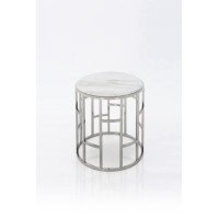 Homeroots Stylish Silver And White Marble Round Geometric End Or Side Table