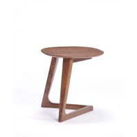 Homeroots Mod Walnut Wood Asymmetric End Table