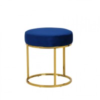 Homeroots Compact Blue Velvet And Gold Round Ottoman